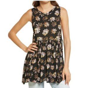 Free People "Madison" Sleeveless Floral Print Long Tank Top/Tunic NWT L